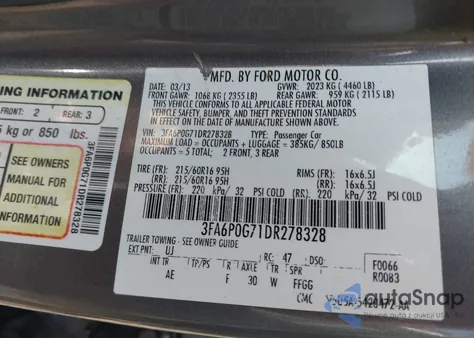 2013 Ford Fusion S z USA, uszkodzony, nr VIN 3FA6P0G71DR278328